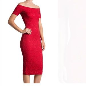 Red off shoulder dress